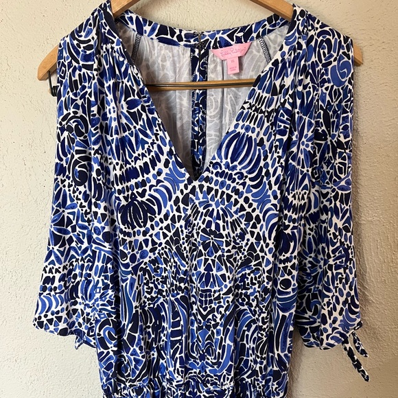 Lilly Pulitzer Bryce Romper in Bright Navy Taverna Tile Allover - Picture 7 of 15